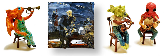 Jazz trio Dieuwertje en Jazz, olieverf Anita Gaasbeek